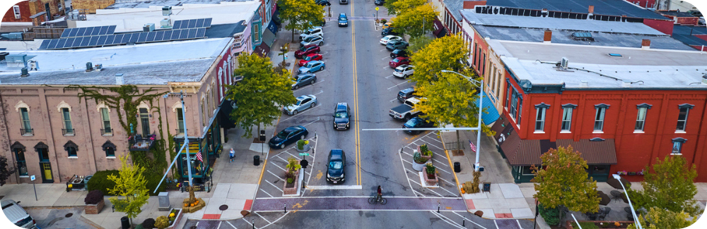 Aerial view of a commercial area