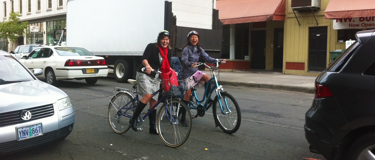 Hau Hagedorn and Kelly Clifton on bikes