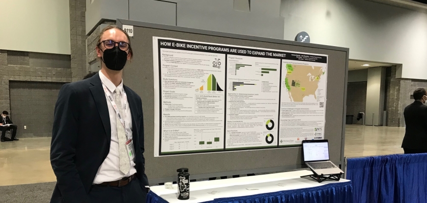 PSU student Cameron Bennett at his e-bike poster TRB 2022 - Jennifer Dill 1.jpg