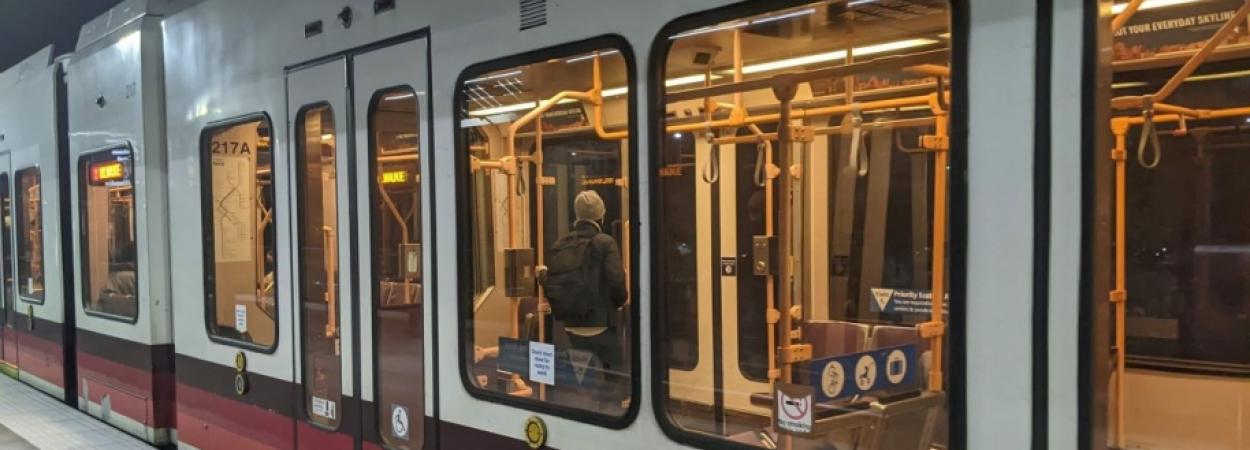 View from outside MAX train in Portland, Oregon