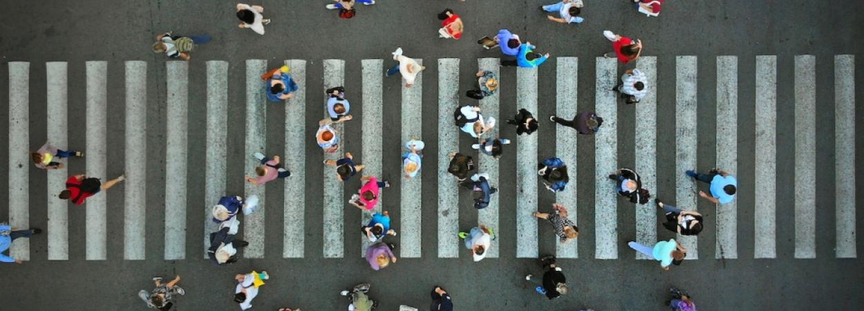 pedestrians cross the street