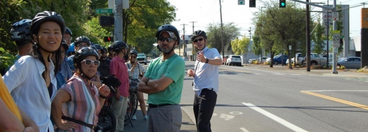 Students and instructors on a field tour during the 2022 Comprehensive Bikeway Design Workshop