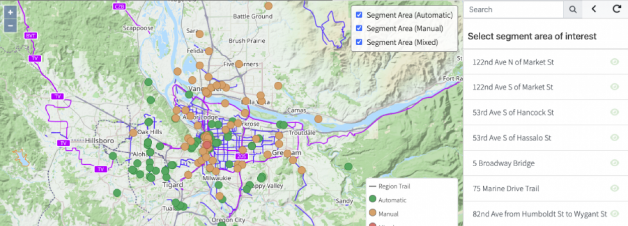 Screenshot from BikePed Portal showing map