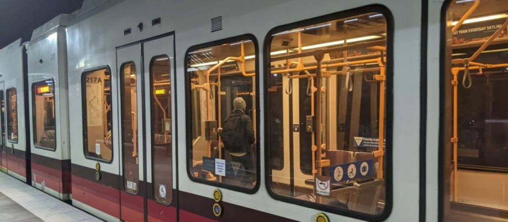 View from outside MAX train in Portland, Oregon