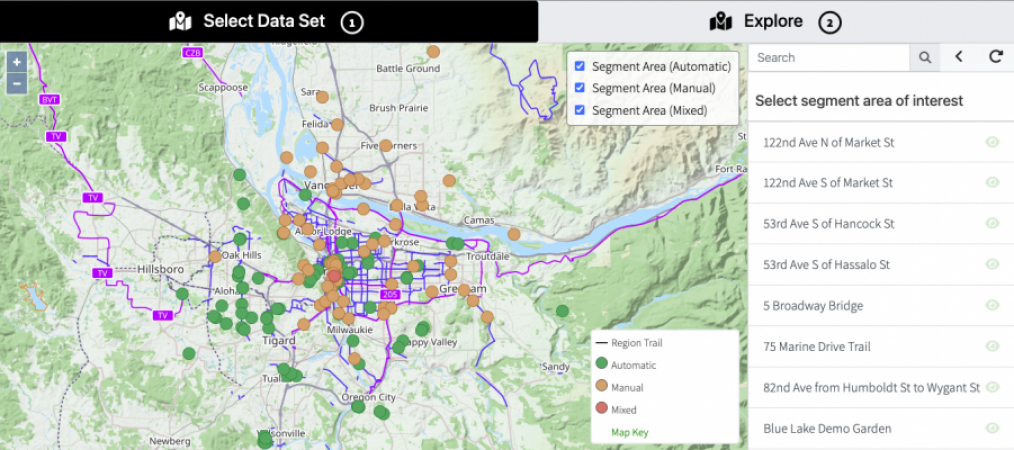 Screenshot from BikePed Portal showing map